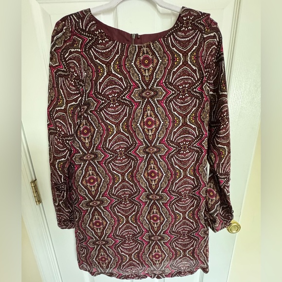 Prana Cece Long Sleeve Medallion Kaleidoscope Dress Red Pink Black - Size Small - Picture 2 of 5